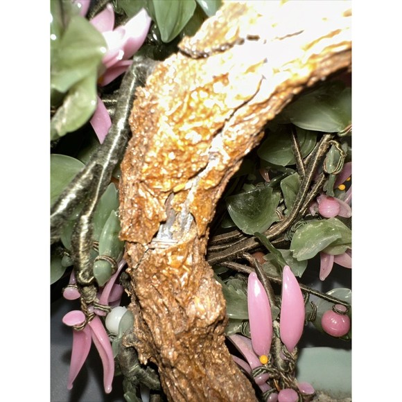 Vintage Chinese Jade Quartz Stone Glass Bonsai Tree Pink  Slight damage See Pics - Picture 6 of 16